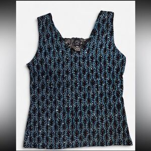 Onyx Nite Y2K Black And Blue Party Tank Top With Lace Detail Size S